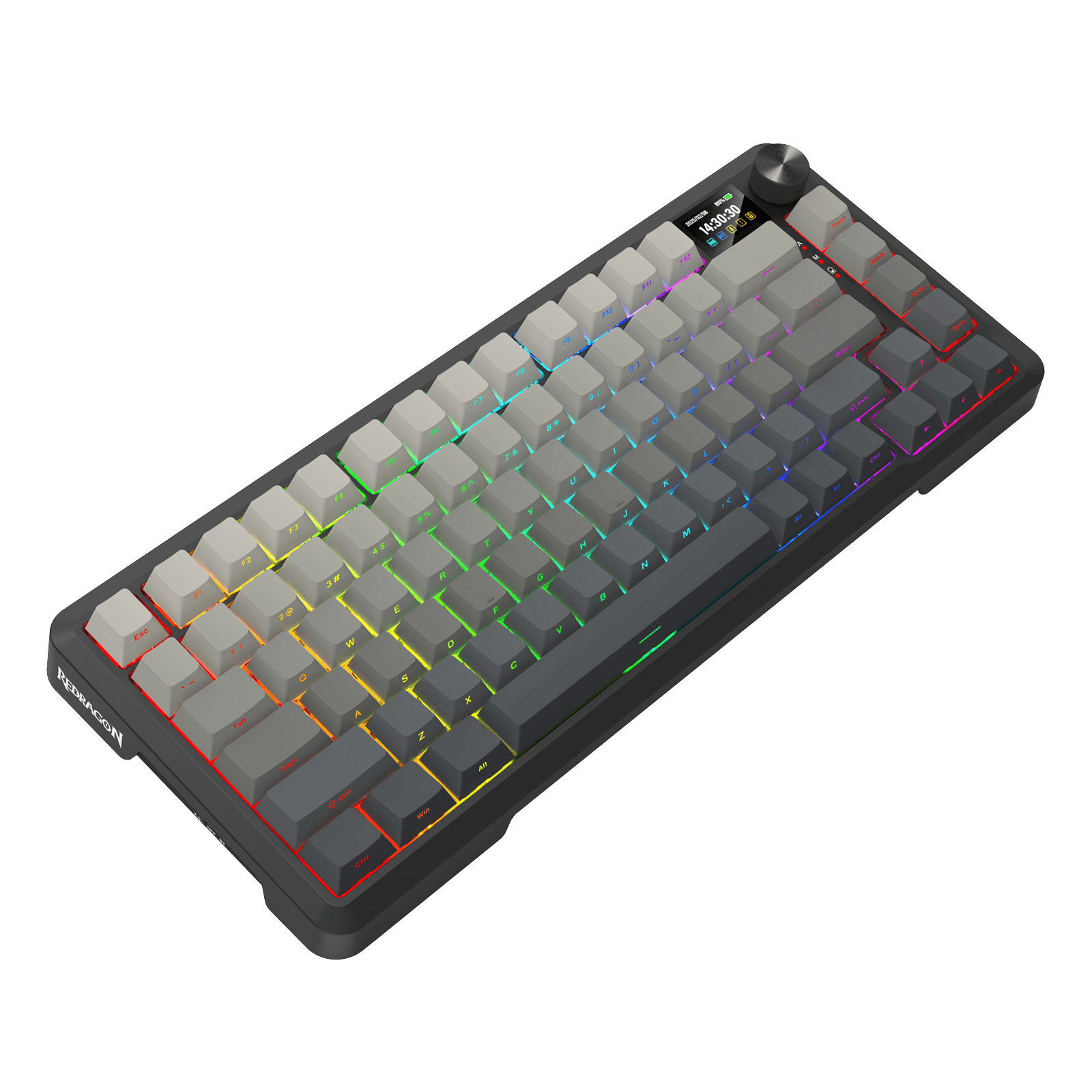 Redragon K724 PRO Wireless Gasket Gaming Keyboard w/Hype 1.14’’ TFT Screen & Knob, 81-Key 75% Mechanical Keyboard, 5-Layer Noise Dampening, Hot-Swap South-Facing RGB Socket, Gradient PBT Keycaps