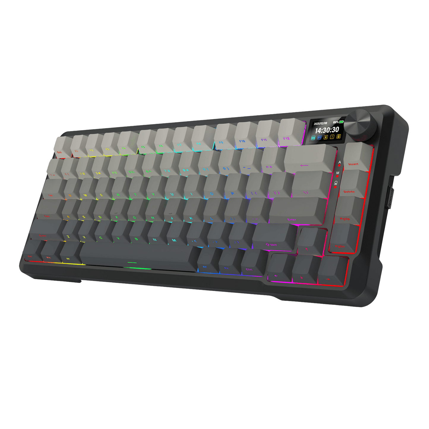 Redragon K724 PRO Wireless Gasket Gaming Keyboard w/Hype Screen & Knob, 81-Key Mechanical Keyboard, Easy-Control 1.14’’ TFT Info Display, 5-Layer Noise Dampening, Custom Linear Switch,  Black | Show