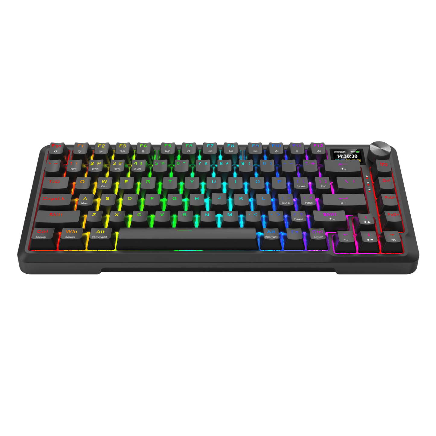 Redragon K724 PRO Wireless Gasket Gaming Keyboard w/Hype Screen & Knob, 81-Key Mechanical Keyboard, Easy-Control 1.14’’ TFT Info Display, 5-Layer Noise Dampening, Custom Linear Switch