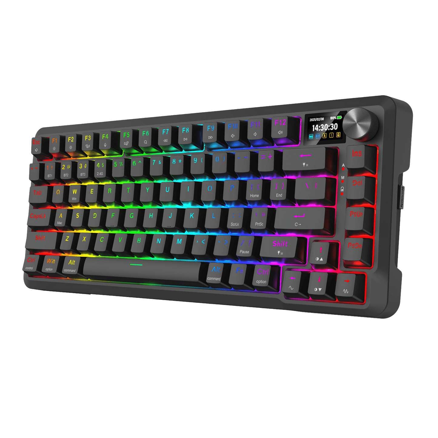 Redragon K724 PRO Wireless Gasket Gaming Keyboard w/Hype Screen & Knob, 81-Key Mechanical Keyboard, Easy-Control 1.14’’ TFT Info Display, 5-Layer Noise Dampening, Custom Linear Switch, Black | Show