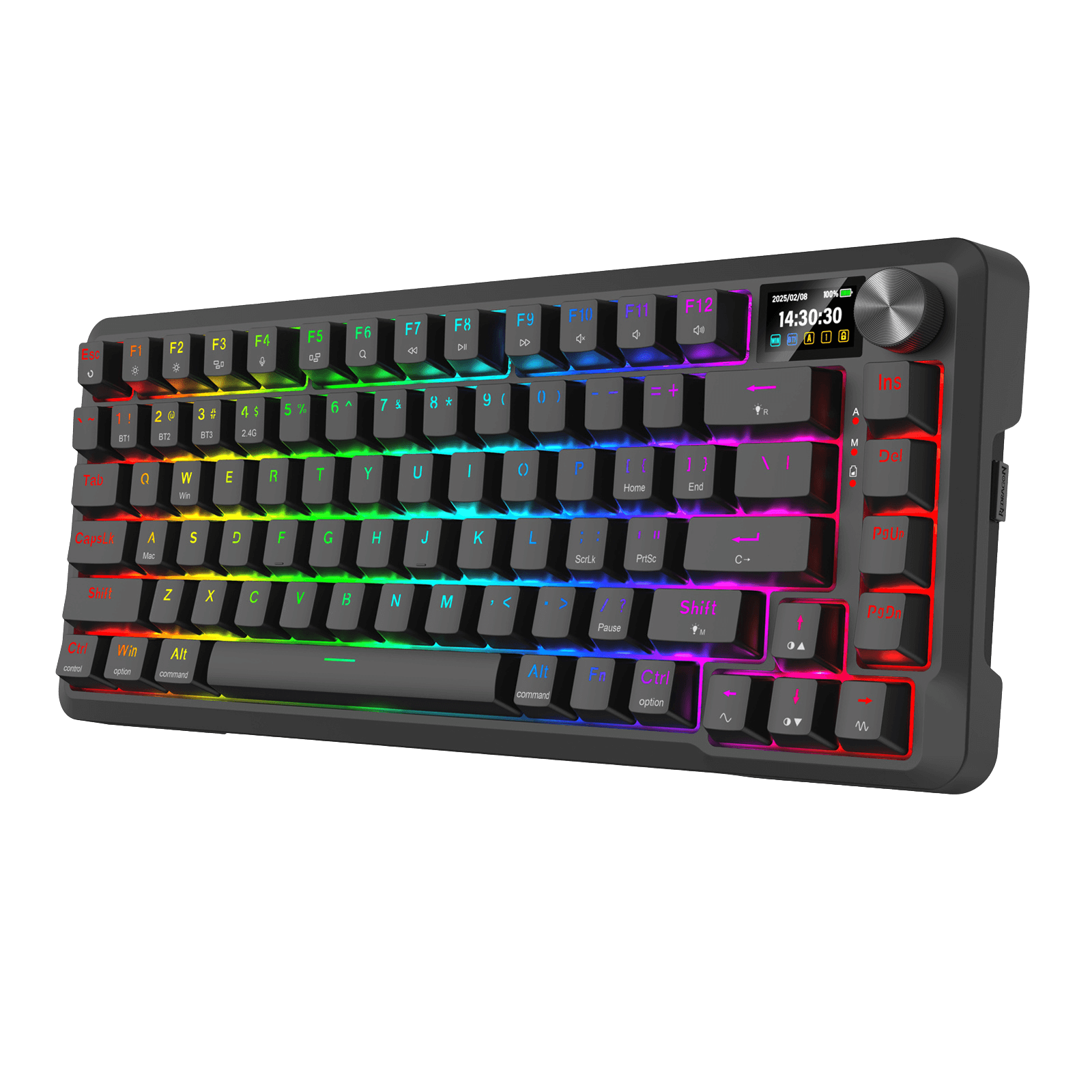 Redragon K724 PRO Wireless Gasket Gaming Keyboard w/Hype Screen & Knob, 81-Key Mechanical Keyboard, Easy-Control 1.14’’ TFT Info Display, 5-Layer Noise Dampening, Custom Linear Switch, Black 