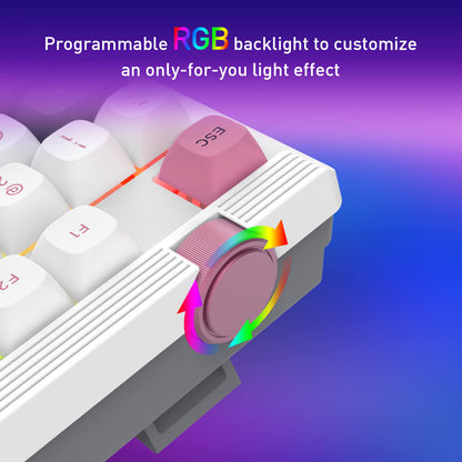 Redragon K729 Keyboard with RGB backlight customization feature on a gradient purple to blue background