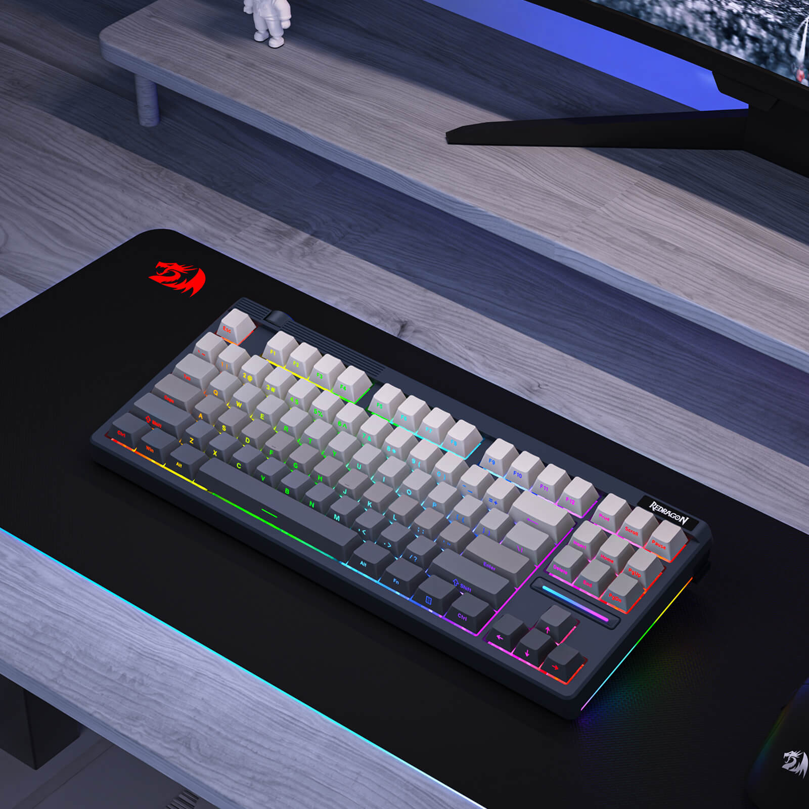 Redragon K729 PRO 80% TKL Wireless Gaming keyboard with RGB lighting on a desk
