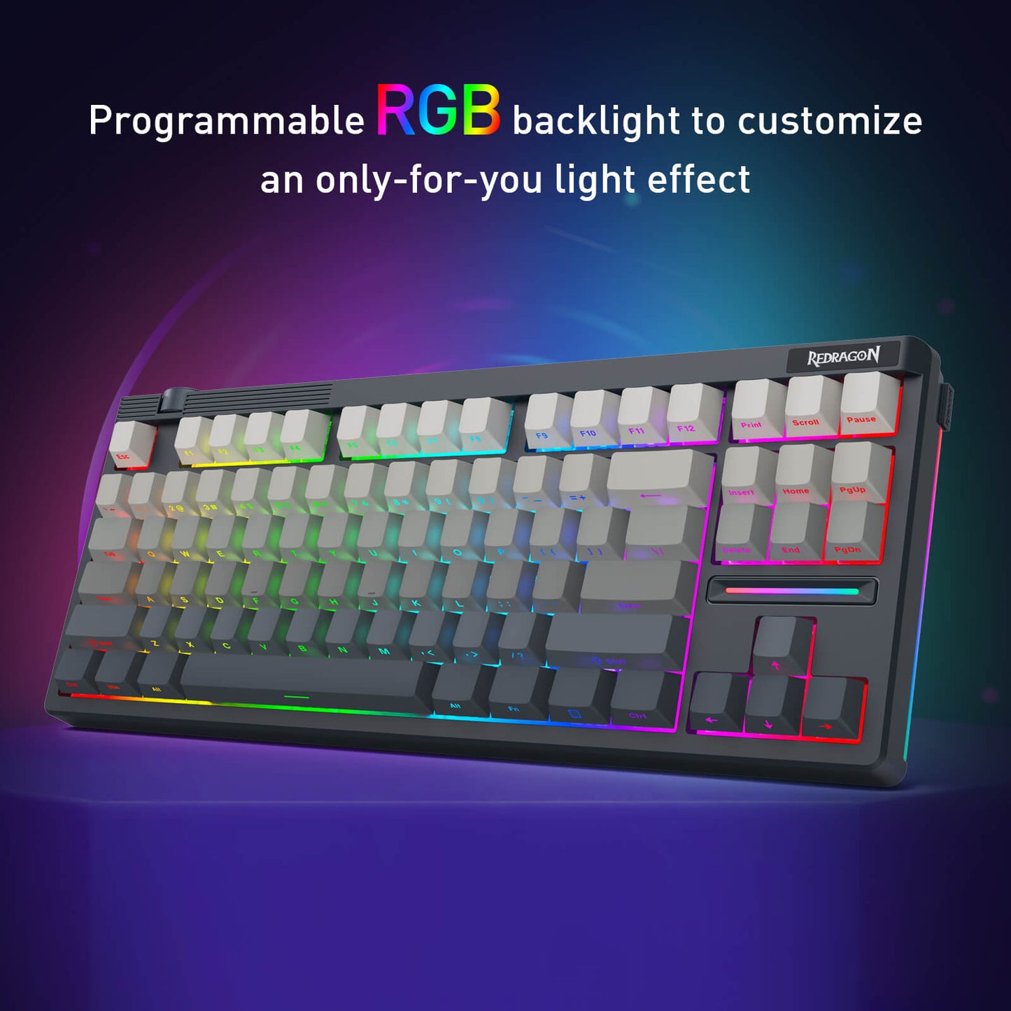 Redragon K729 PRO 80% TKL Gaming keyboard with RGB backlight on a dark background