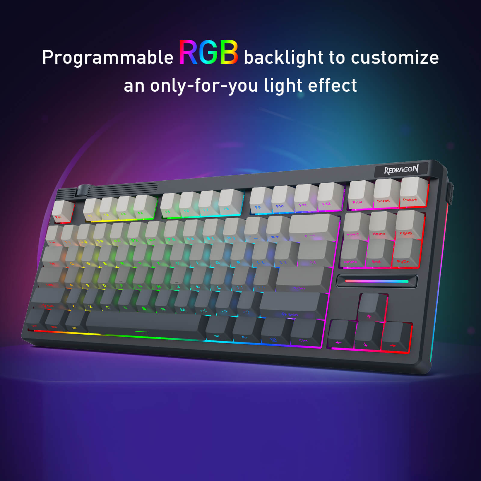 Redragon K729 PRO 80% TKL Gaming keyboard with RGB backlight on a dark background