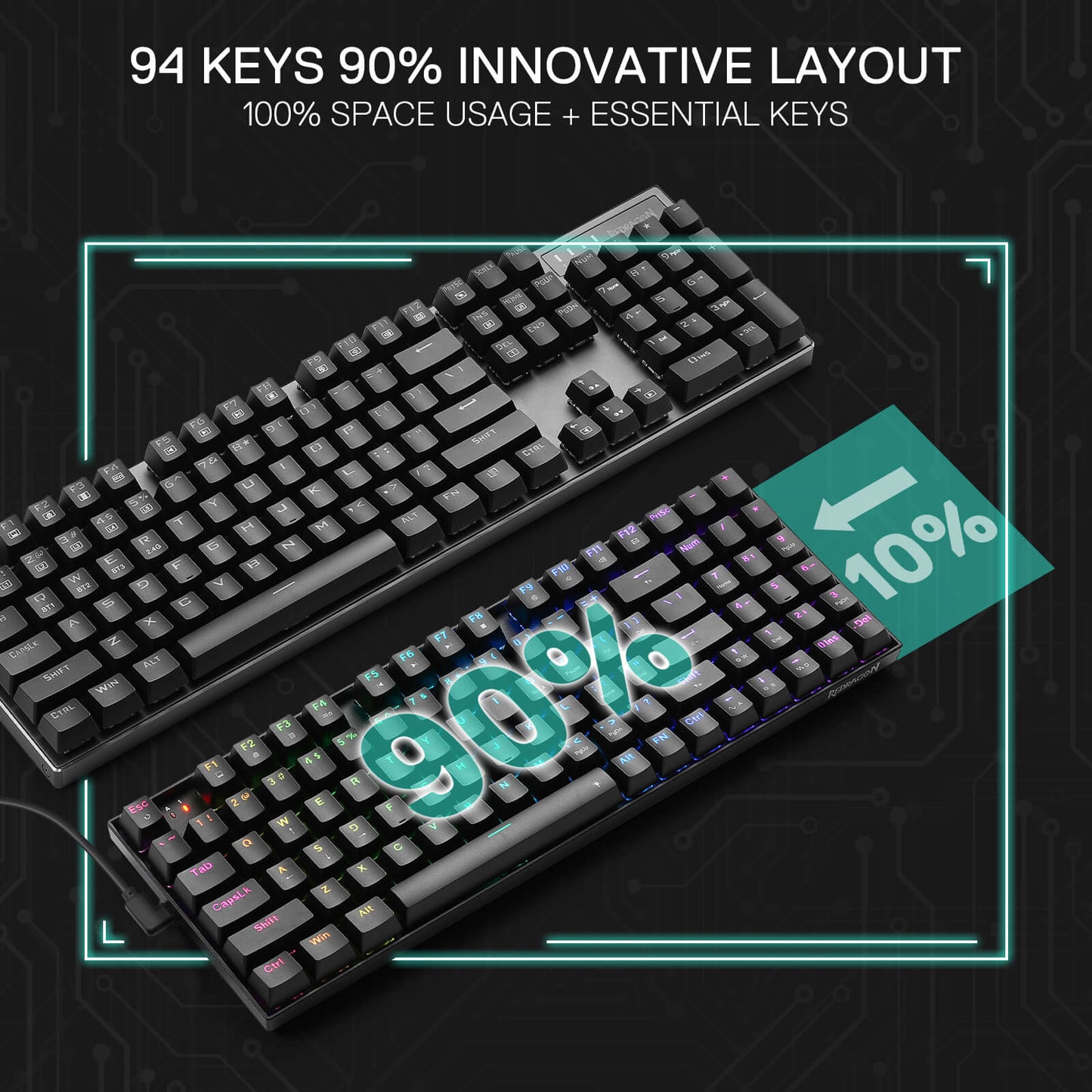Redragon K735 Rapid Trigger Wired Gaming Keyboard, 90% 94 Keys Mechanical Keyboard w/Hyper-Fast Actuation, Dedicated Magnetic Switch, Actuation Point Adjustable, 8K Hz Polling Rate
