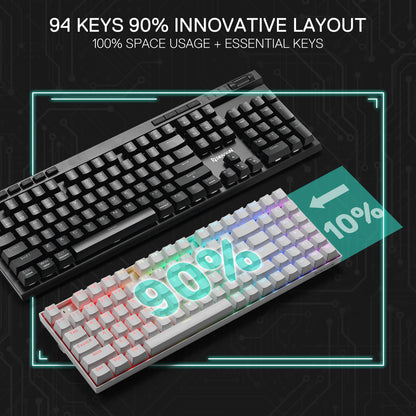 Redragon K736 PRO Rapid Trigger Wireless Gaming Keyboard, 90% 94 Keys 3-Mode HE Magnetic Mechanical Keyboard w/Hyper-Fast Actuation, Dedicated Magnetic Switch, Actuation Point Adjustable