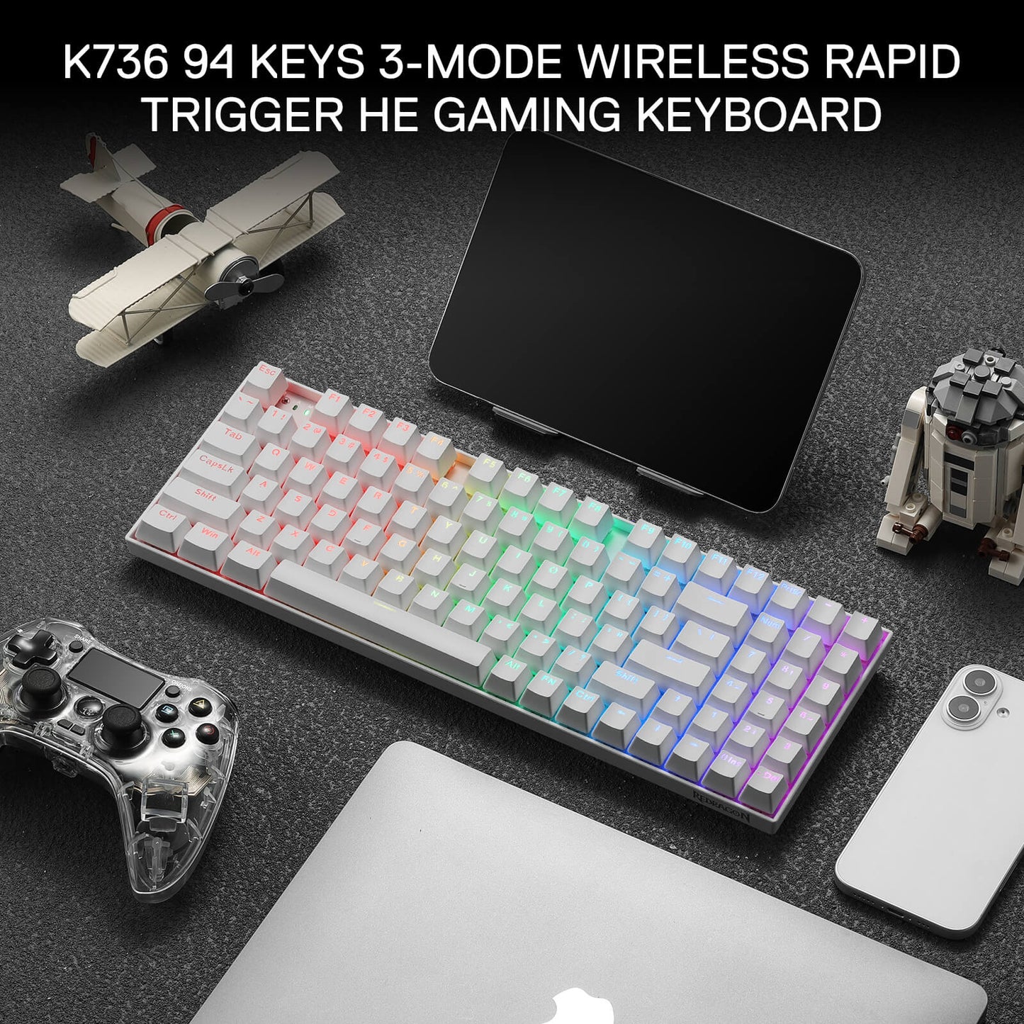 Redragon K736 PRO Rapid Trigger Wireless Gaming Keyboard, 90% 94 Keys 3-Mode HE Magnetic Mechanical Keyboard w/Hyper-Fast Actuation, Dedicated Magnetic Switch, Actuation Point Adjustable