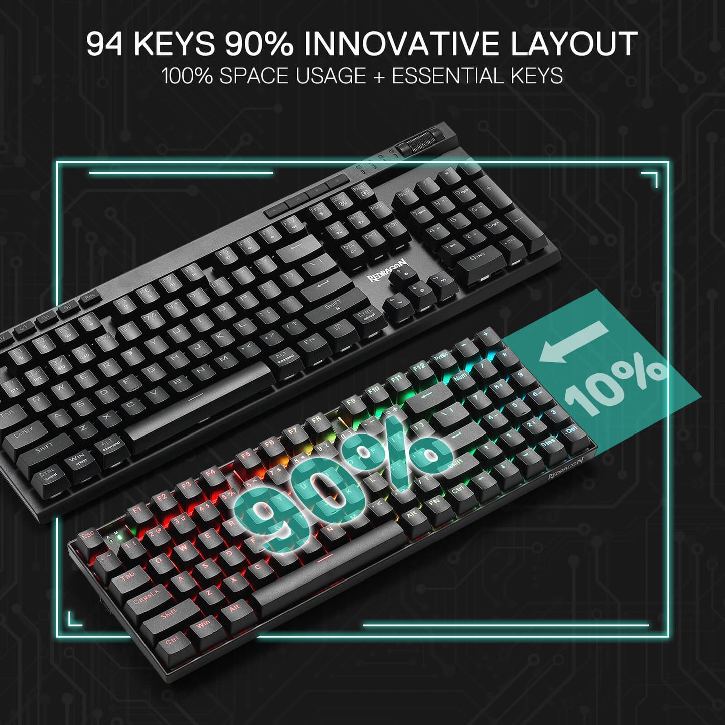Redragon K736 PRO Rapid Trigger Wireless Gaming Keyboard, 90% 94 Keys 3-Mode HE Magnetic Mechanical Keyboard w/Hyper-Fast Actuation, Dedicated Magnetic Switch, Actuation Point Adjustable