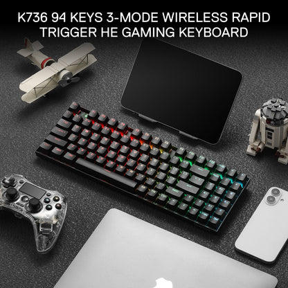 Redragon K736 PRO Rapid Trigger Wireless Gaming Keyboard, 90% 94 Keys 3-Mode HE Magnetic Mechanical Keyboard w/Hyper-Fast Actuation, Dedicated Magnetic Switch, Actuation Point Adjustable