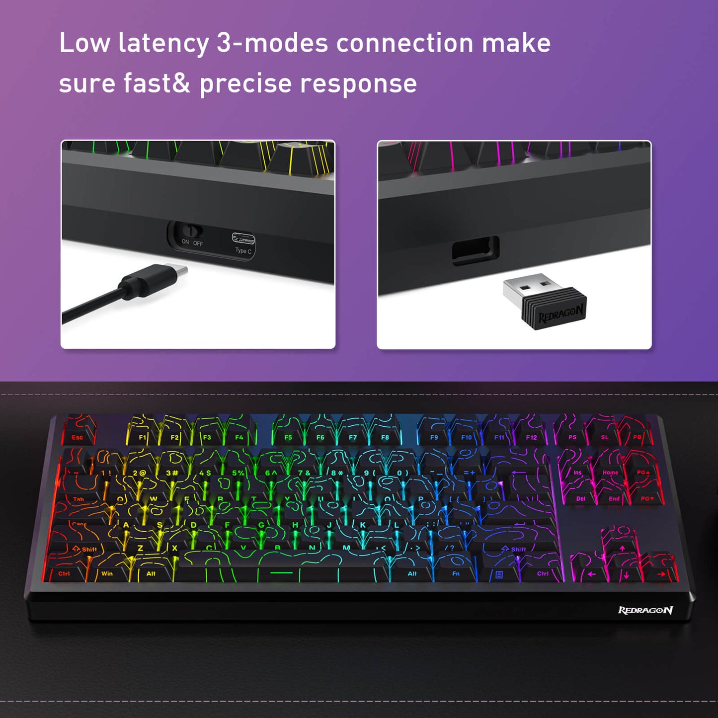 Redragon K737 PRO Wireless 87 Keys Gasket Gaming Keyboard, 80% Premium CNC Aluminum Mechanical Keyboard, Hot-Swap South-Facing LED Socket, 5-Layer Noise Dampening, Side-Printed PBT Contour Line Keycap