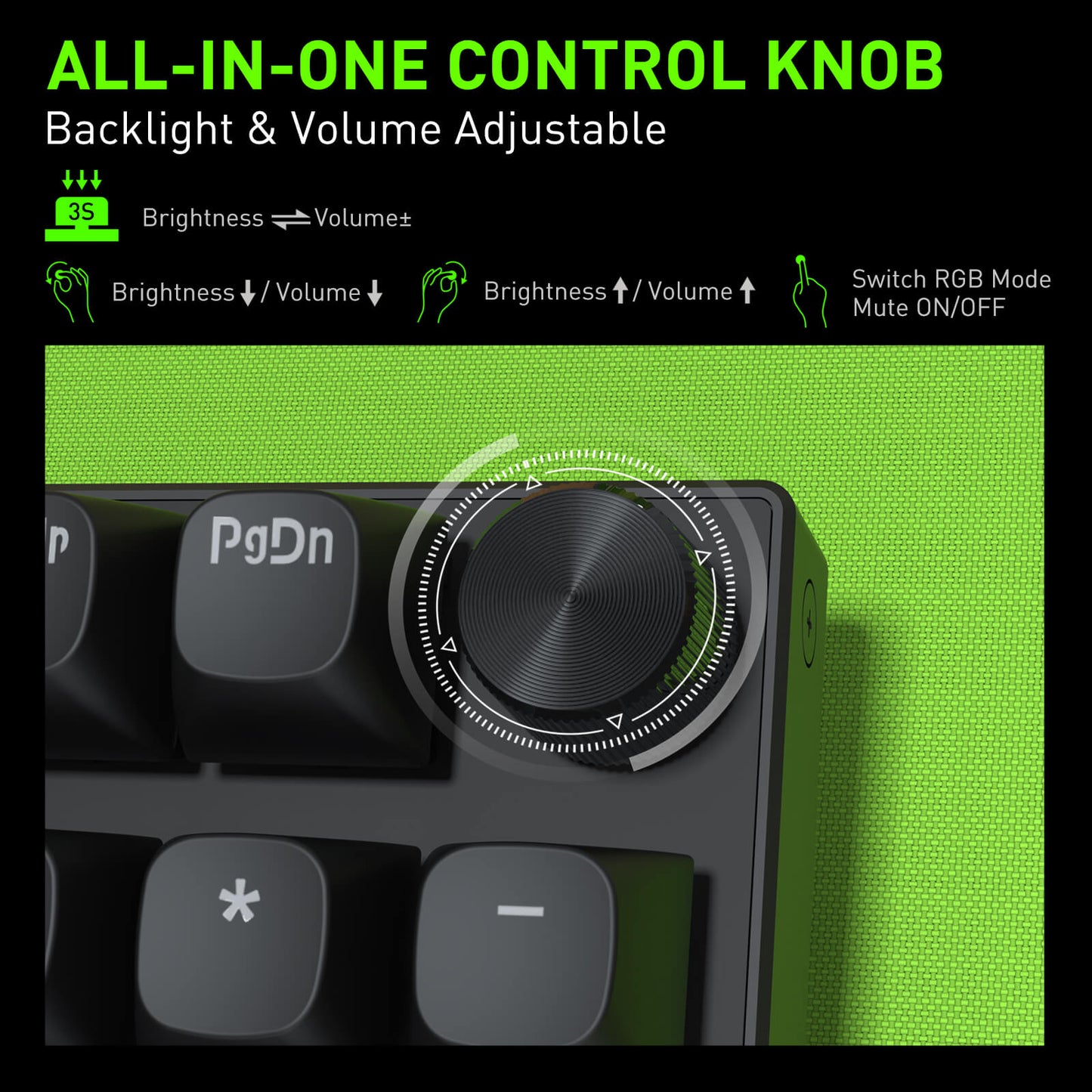 Control knob with backlight and volume adjustment on a green background
