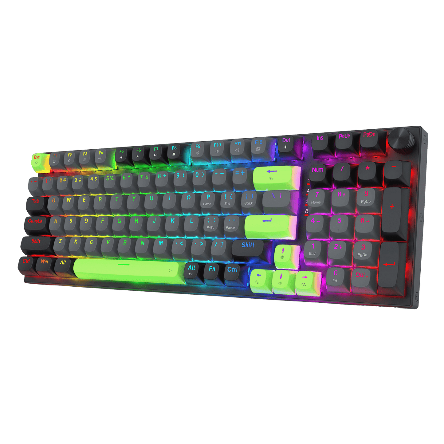 Redragon K740 98 Keys Wired RGB Gaming Keyboard, 95% PBT Mechanical Keyboard w/Solid Aluminum Base, Dedicated Knob Control & Hot-Swap Socket, Custom Linear Switch