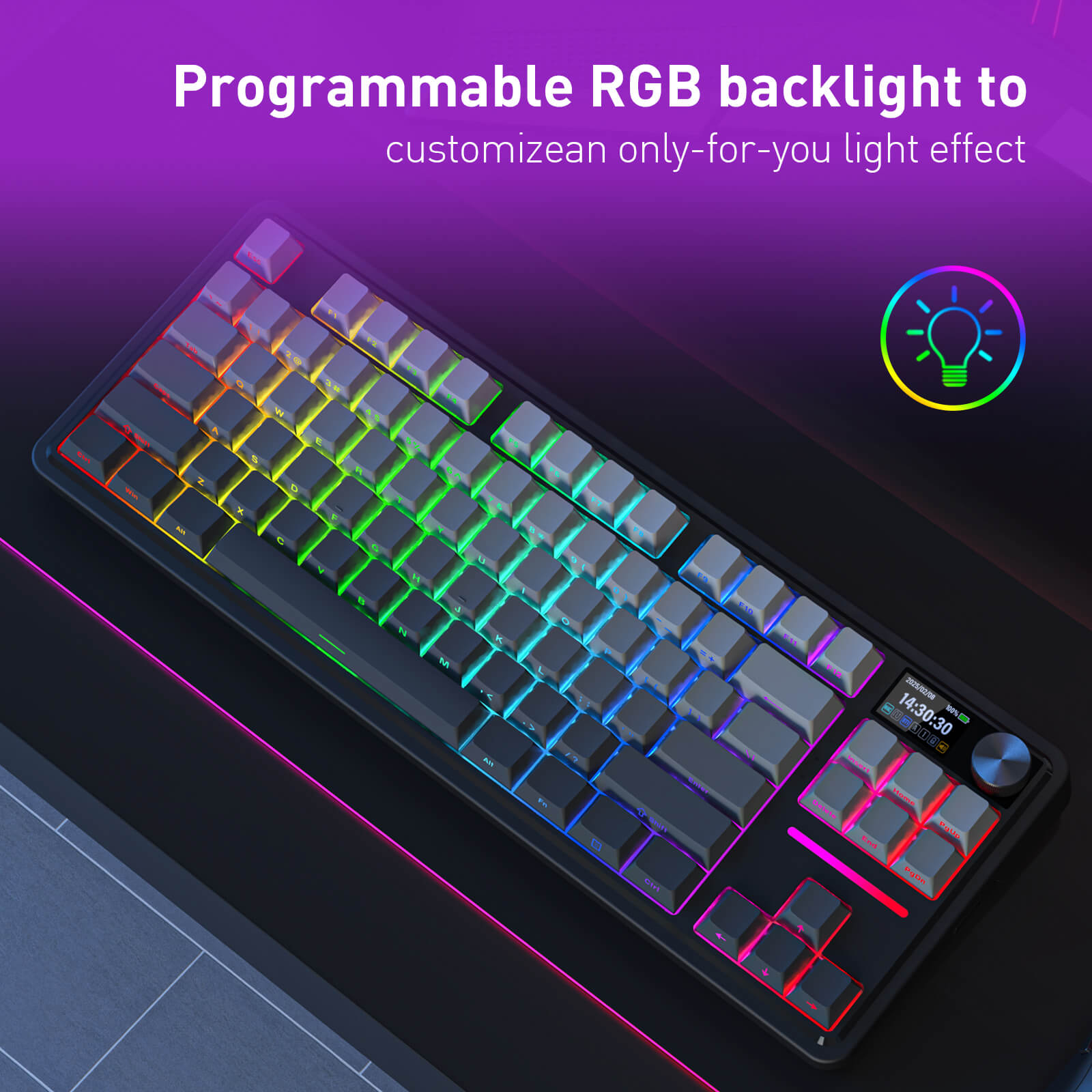 redragon k743 pro Gaming keyboard with RGB backlight on a dark background