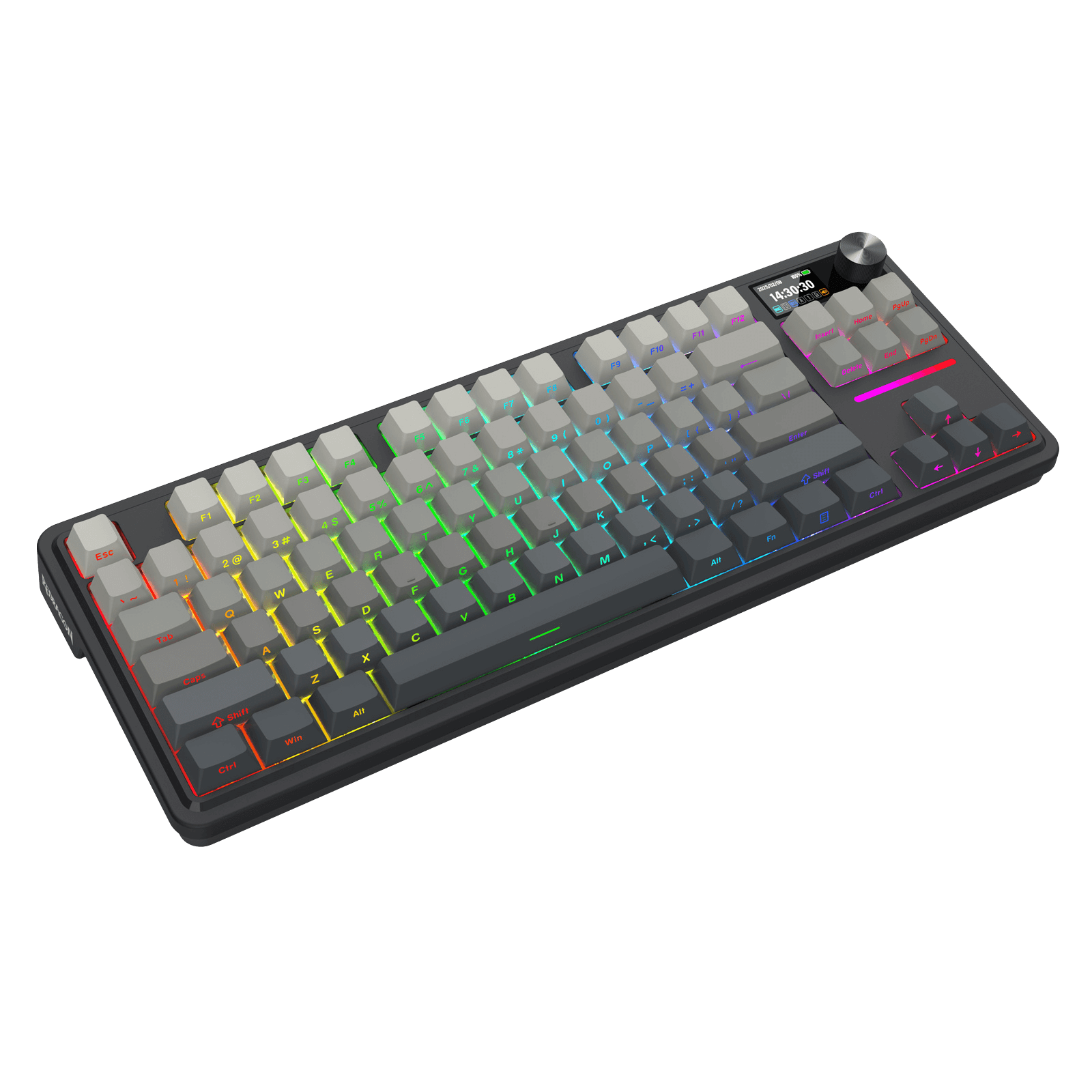 Mechanical keyboard with RGB lighting on a black background