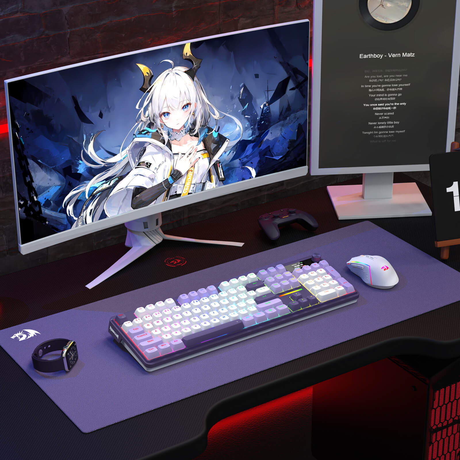 Redragon K762 Wireless Gasket Gaming Keyboard w/Hype Screen & Knob, 104 Keys Mechanical Keyboard, Easy-Control 1.14’’ TFT Info Display, 5-Layer Noise Dampening, Round PBT Keycaps, Mint Mambo Switch
