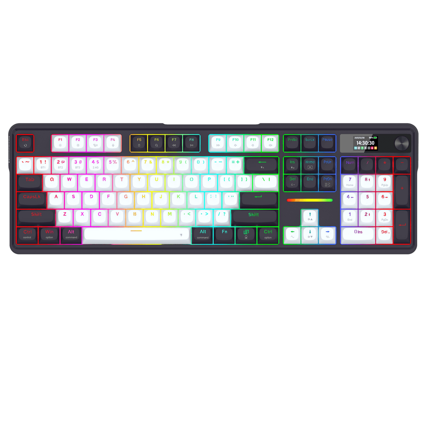 Keyboard with RGB lighting on a black background