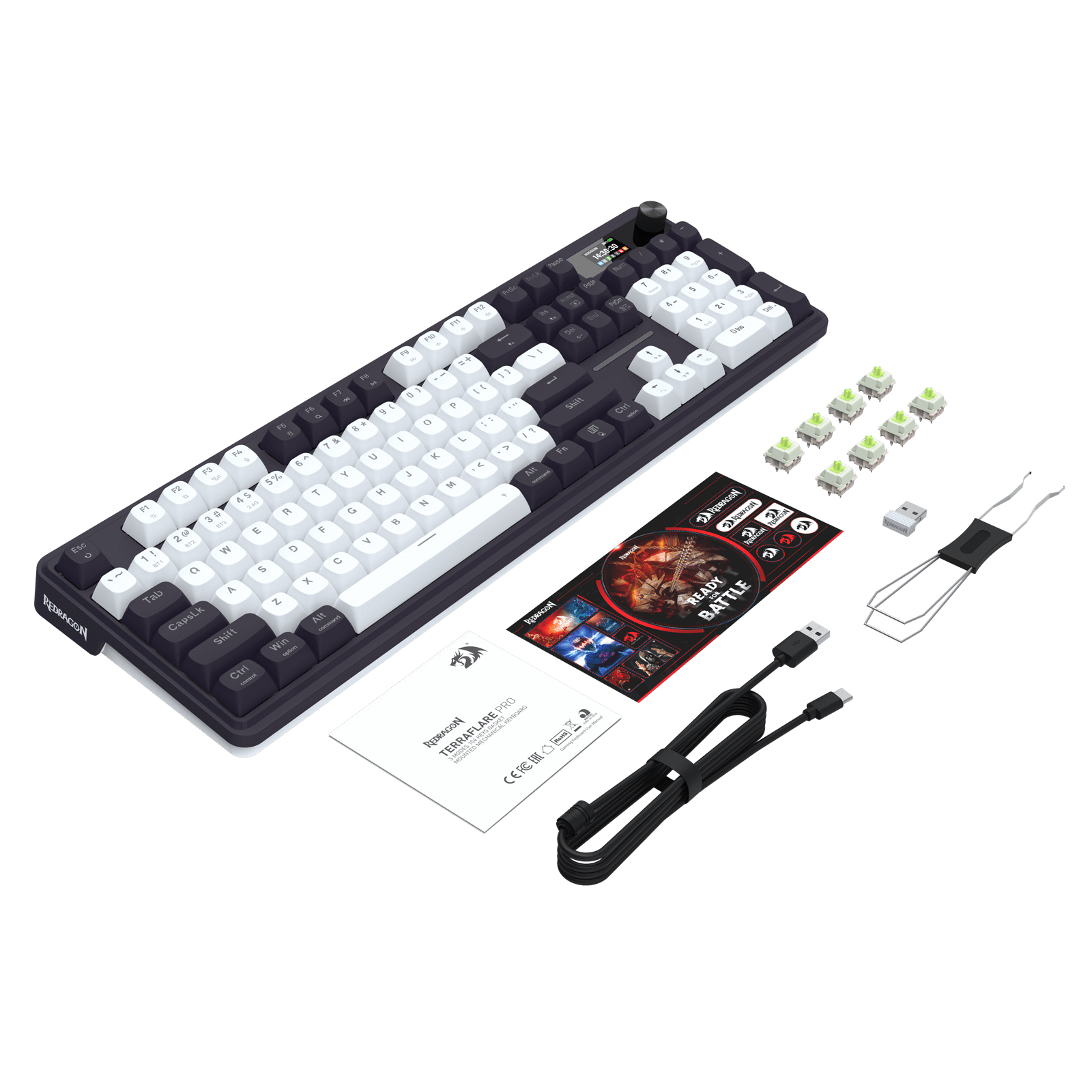 Redragon K762 Wireless Gasket Gaming Keyboard w/Hype Screen & Knob, 104 Keys Mechanical Keyboard, Easy-Control 1.14’’ TFT Info Display, 5-Layer Noise Dampening, Round PBT Keycaps, Mint Mambo Switch