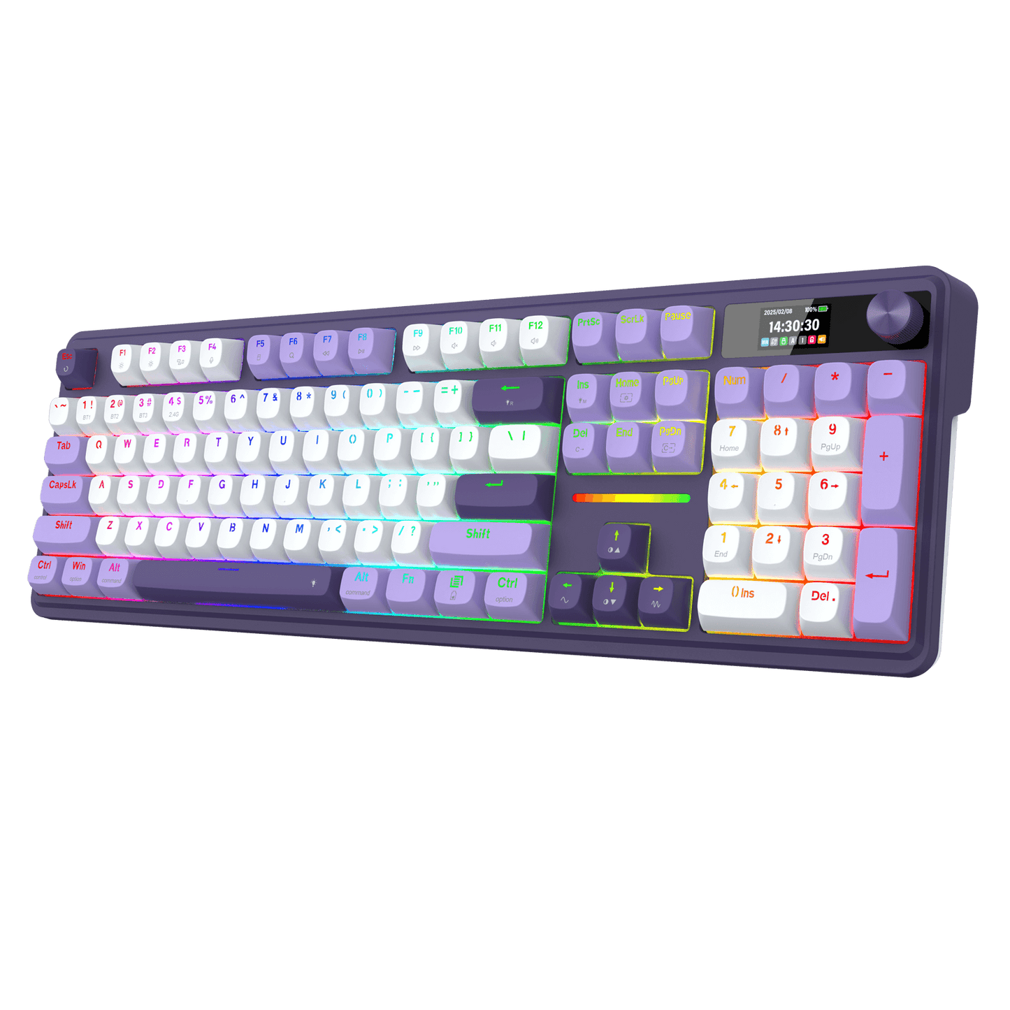 Redragon K762 Wireless Gasket Gaming Keyboard w/Hype Screen & Knob, 104 Keys Mechanical Keyboard, Easy-Control 1.14’’ TFT Info Display, 5-Layer Noise Dampening, Round PBT Keycaps, Mint Mambo Switch | show