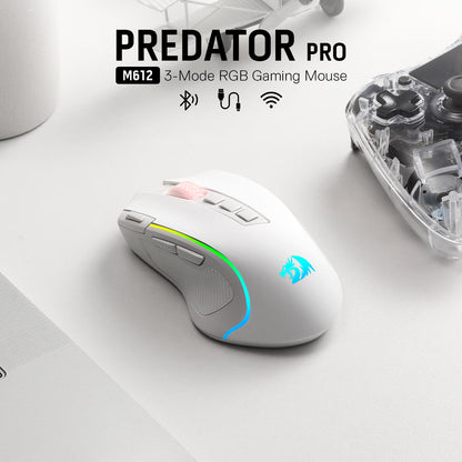 Redragon M612 PRO RGB Gaming Mouse, 8000 DPI Wired/Wireless Optical Gamer Mouse with 7 Programmable Buttons & 7 Backlit Modes, BT & 2.4G Wireless, Software Supports DIY Keybinds Rapid Fire Button