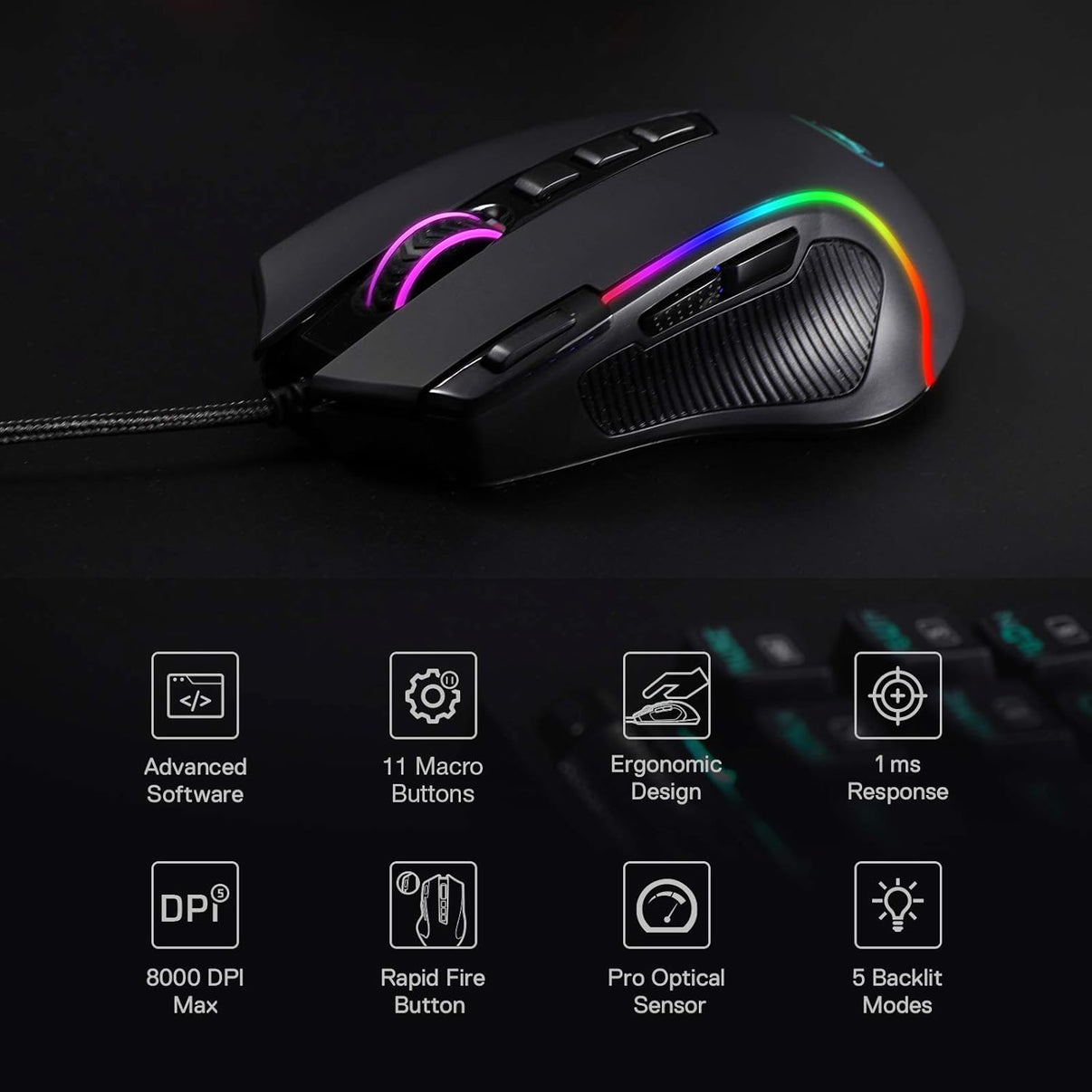 Redragon M612 Predator RGB Gaming Wired Mouse | 8000 DPI Optical Mouse ...