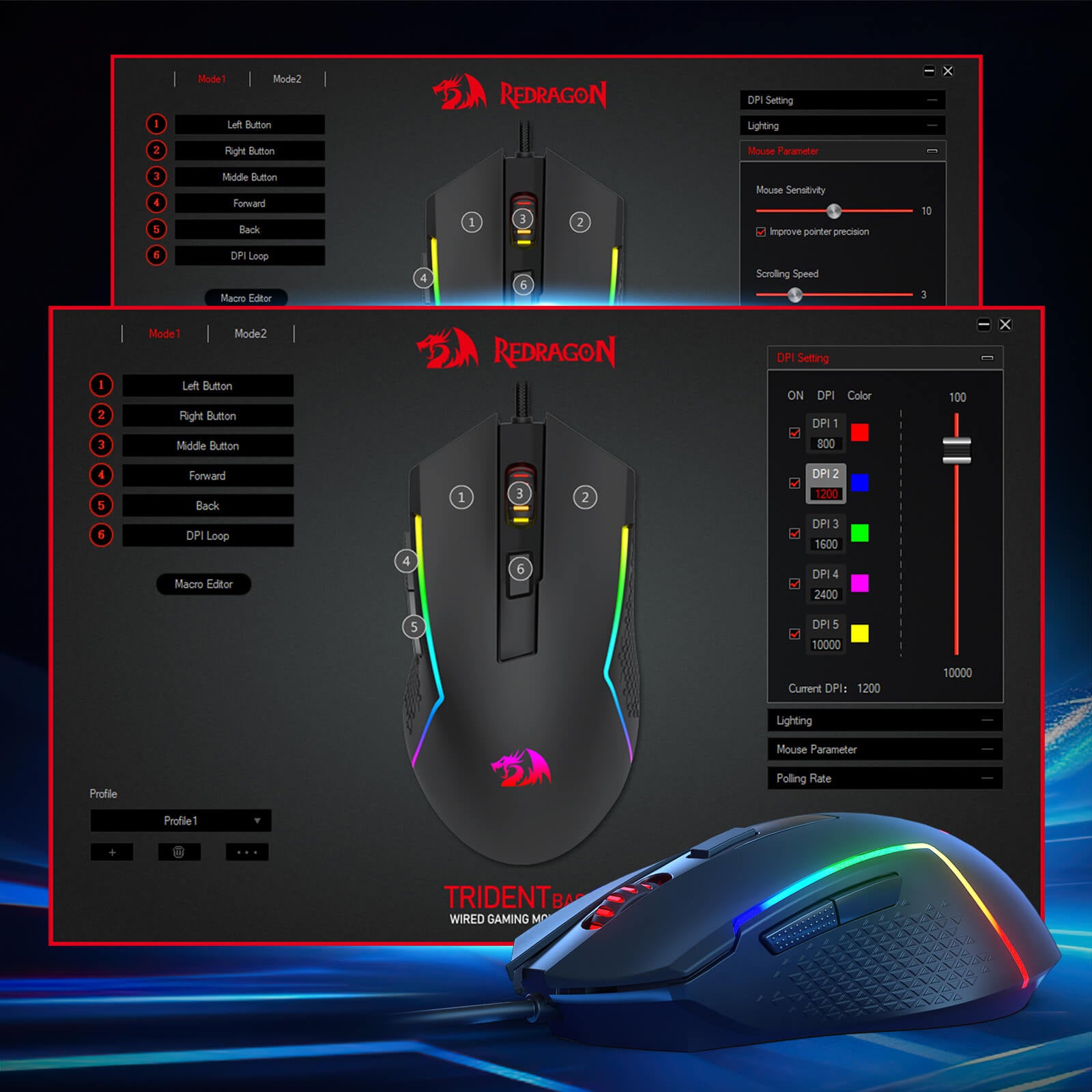 Redragon M616 RGB Gaming Mouse, 10000 DPI Wired Optical Mouse with 6 Programmable Buttons & 8 Backlit Modes, Software Supports DIY Keybinds