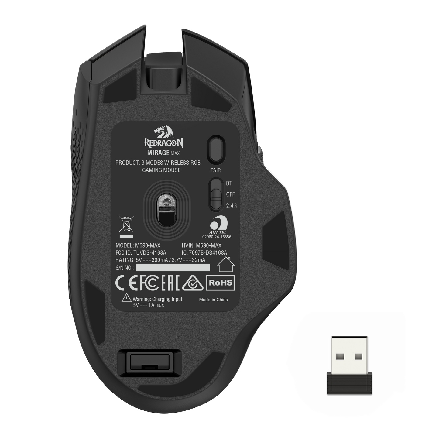 Redragon M690 MAX Wireless Gaming Mouse, Tri-Mode RGB Mice w/ 7 Macro Buttons, 12800 DPI, 400mAh Rechargeable Mouse for PC/Mac/Laptop