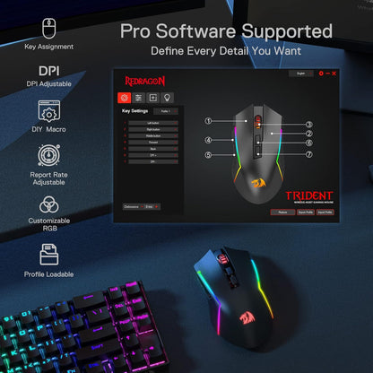 Redragon M693 Wireless Gaming Mouse, 8000 DPI Mice w/ 3-Mode Connection, BT & 2.4G Wireless, 7 Macro Buttons, Reliable Power Capacity for PC/Mac/Laptop