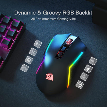 Redragon M693 Wireless Gaming Mouse, 8000 DPI Mice w/ 3-Mode Connection, BT & 2.4G Wireless, 7 Macro Buttons, Reliable Power Capacity for PC/Mac/Laptop