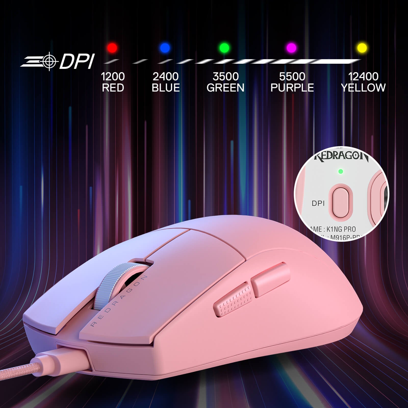 Redragon M724 Wired Gaming Mouse, 42G Ultra-Light 12,400 Max DPI Optical Gaming Mouse with 5 Programmable Buttons, Ergonomic Natural Grip Build, Software Supports DIY Keybinds & DPI