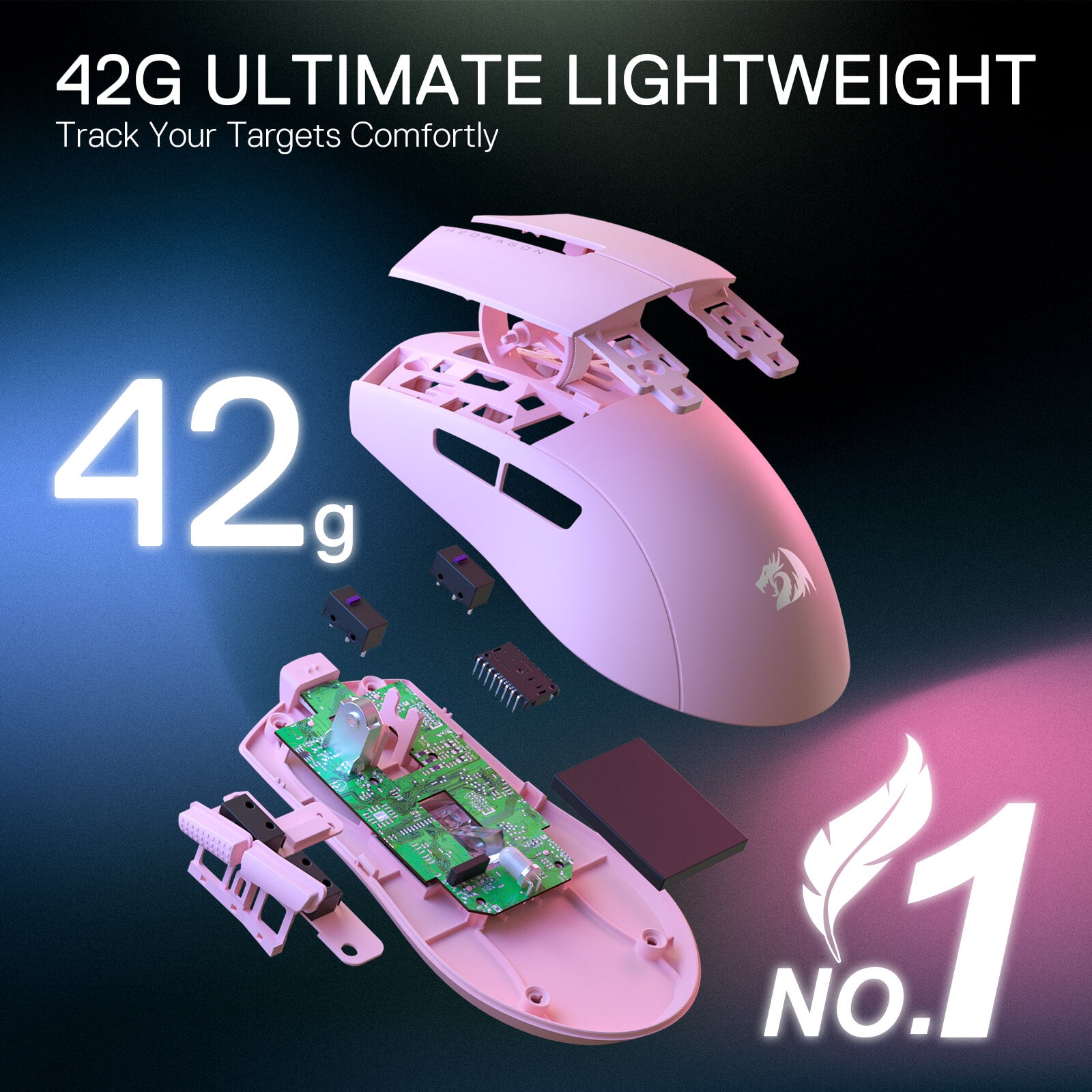 Redragon M724 Wired Gaming Mouse, 42G Ultra-Light 12,400 Max DPI Optical Gaming Mouse with 5 Programmable Buttons, Ergonomic Natural Grip Build, Software Supports DIY Keybinds & DPI