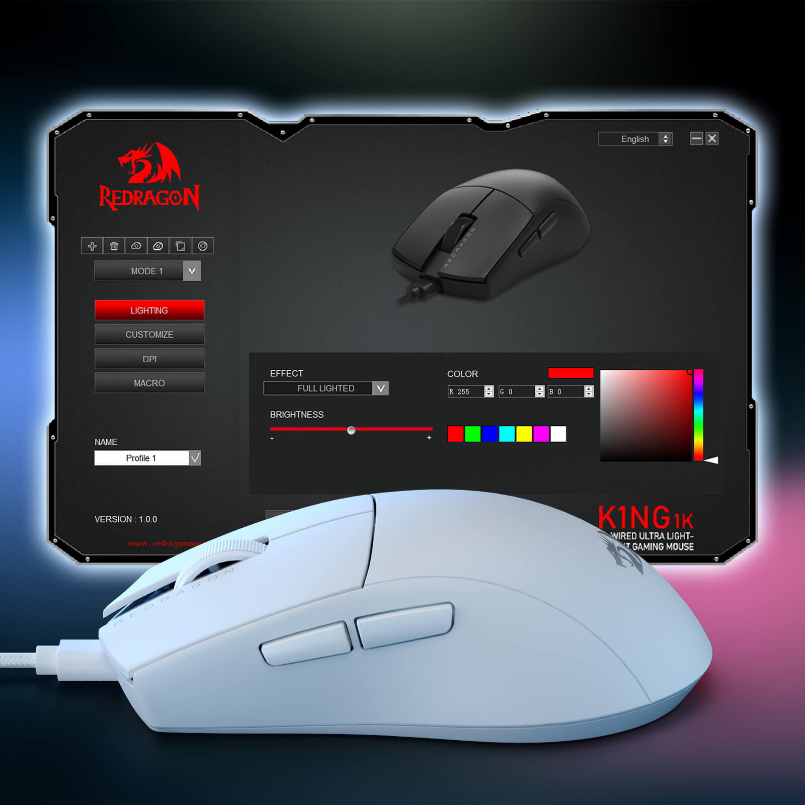 Redragon M724 Wired Gaming Mouse, 42G Ultra-Light 12,400 Max DPI Optical Gaming Mouse with 5 Programmable Buttons, Ergonomic Natural Grip Build, Software Supports DIY Keybinds & DPI