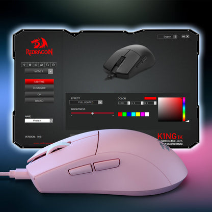 Redragon M724 Wired Gaming Mouse, 42G Ultra-Light 12,400 Max DPI Optical Gaming Mouse with 5 Programmable Buttons, Ergonomic Natural Grip Build, Software Supports DIY Keybinds & DPI