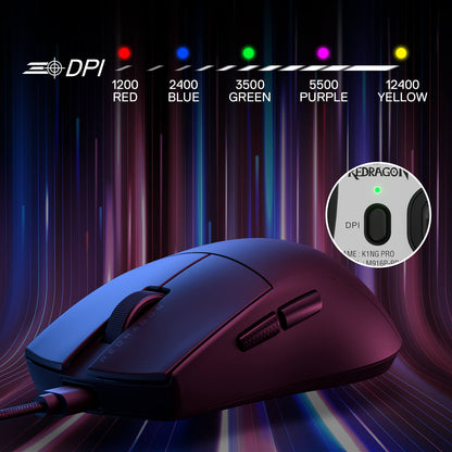 Redragon M724 Wired Gaming Mouse, 42G Ultra-Light 12,400 Max DPI Optical Gaming Mouse with 5 Programmable Buttons, Ergonomic Natural Grip Build, Software Supports DIY Keybinds & DPI