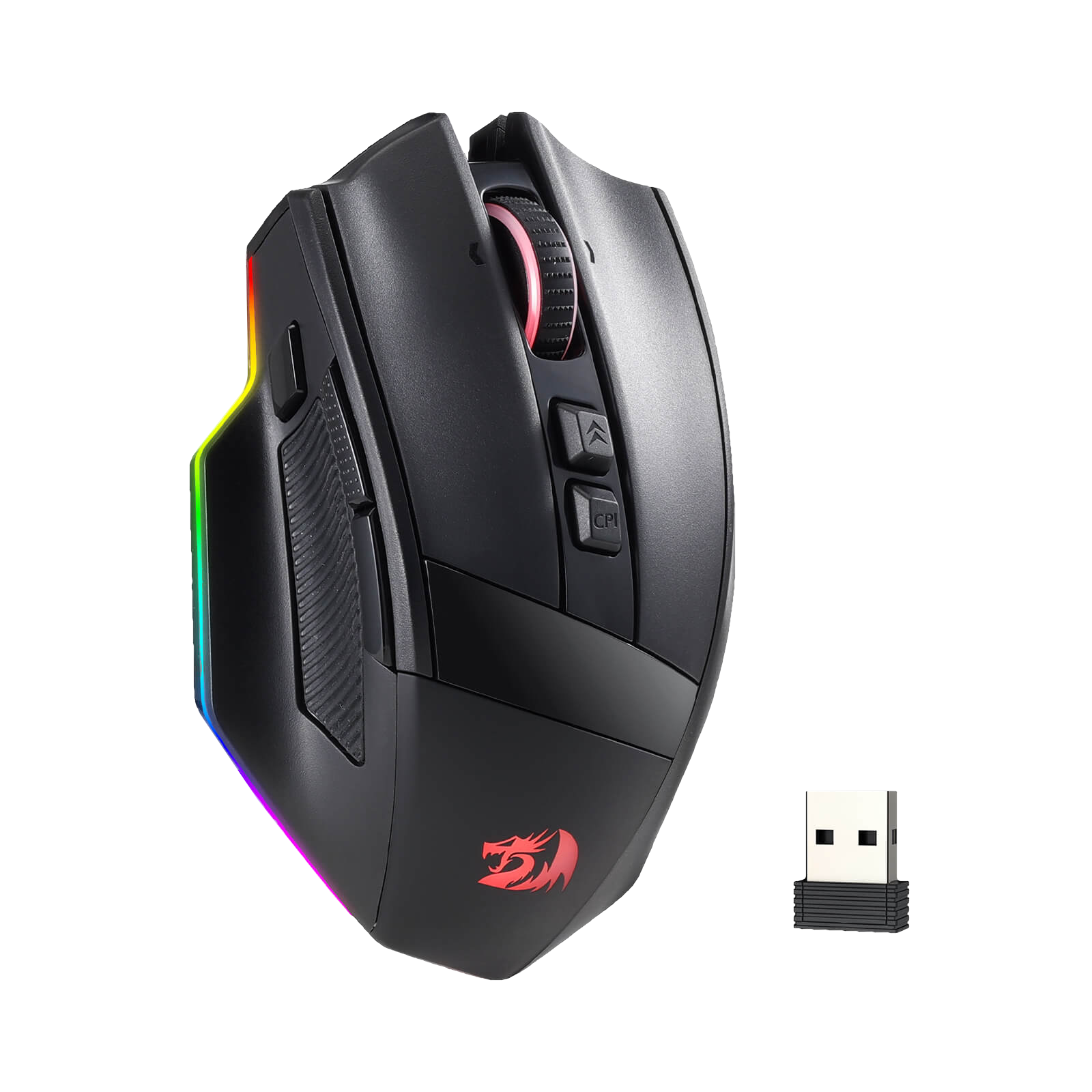Redragon M813 PRO 3-Mode RGB Gaming Mouse with 4D Dual Mode Scroll Wheel, Optical Ergonomic Gamer Mouse with Max 26,000DPI, Pro Precision Sensor 3395, 7 Macro Buttons, Software Supported| show