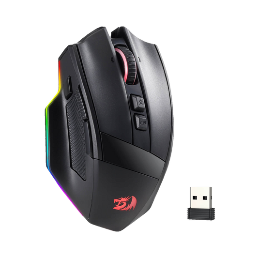 Redragon M813 PRO 3-Mode RGB Gaming Mouse with 4D Dual Mode Scroll Wheel, Optical Ergonomic Gamer Mouse with Max 26,000DPI, Pro Precision Sensor 3395, 7 Macro Buttons, Software Supported| show