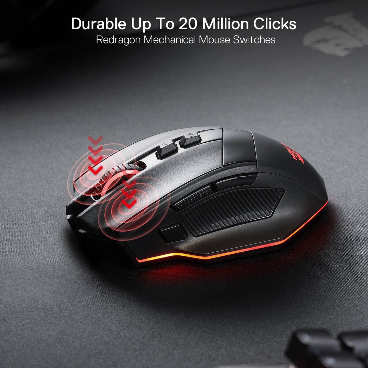 Redragon M813 PRO 3-Mode RGB Gaming Mouse with 4D Dual Mode Scroll Wheel, Optical Ergonomic Gamer Mouse with Max 26,000DPI, Pro Precision Sensor 3395, 7 Macro Buttons, Software Supported