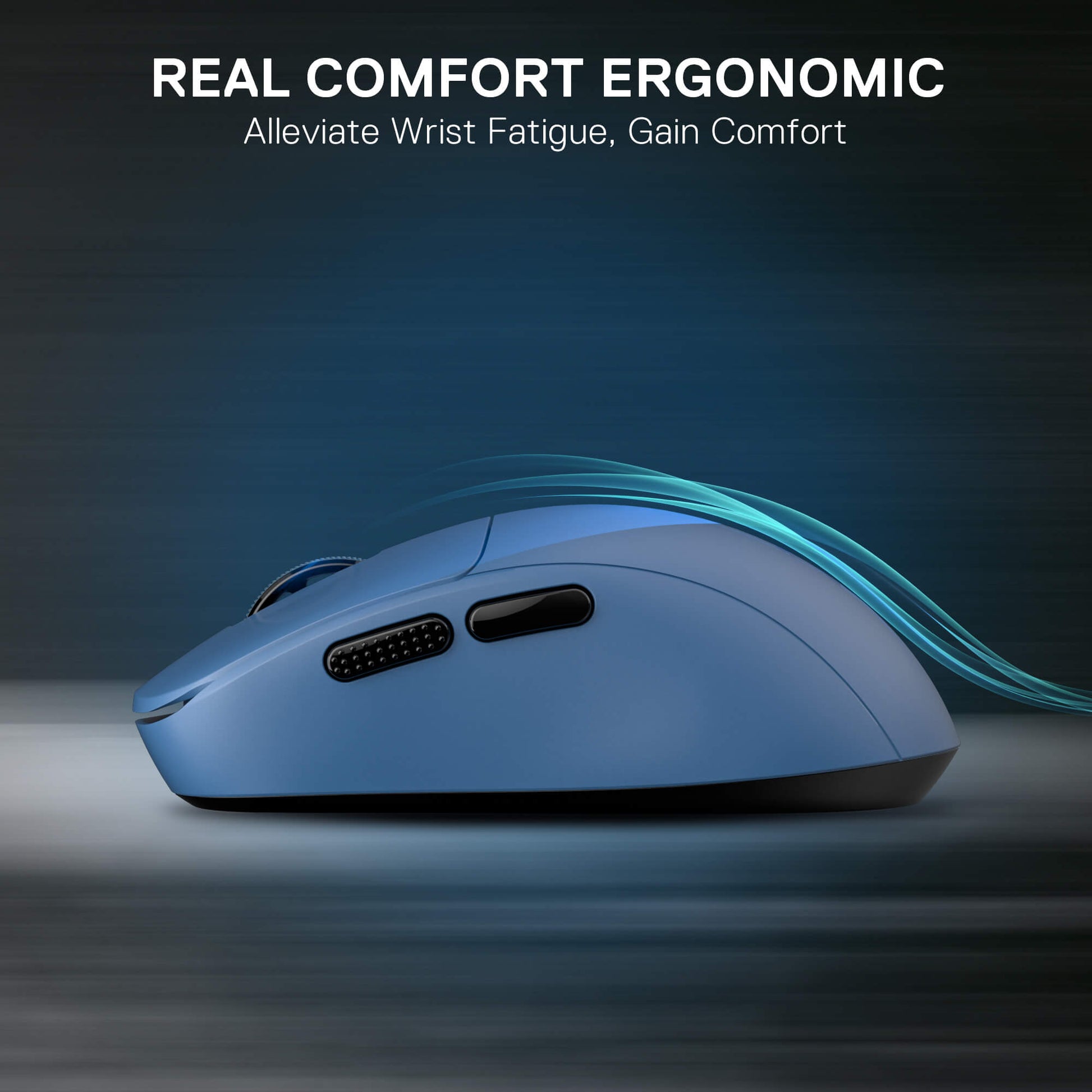 Redragon M817 Lightweight Small Ergonomic blue mouse with text on a dark background