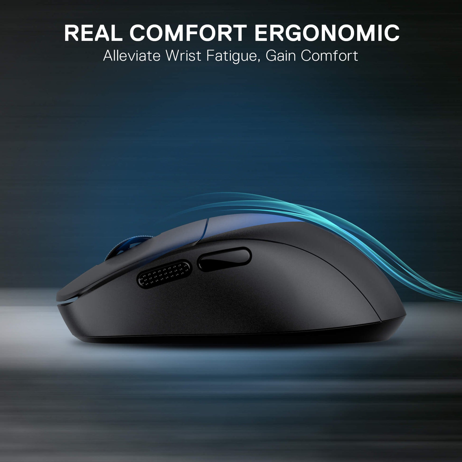 Redragon Ergonomic mouse with text on a dark background