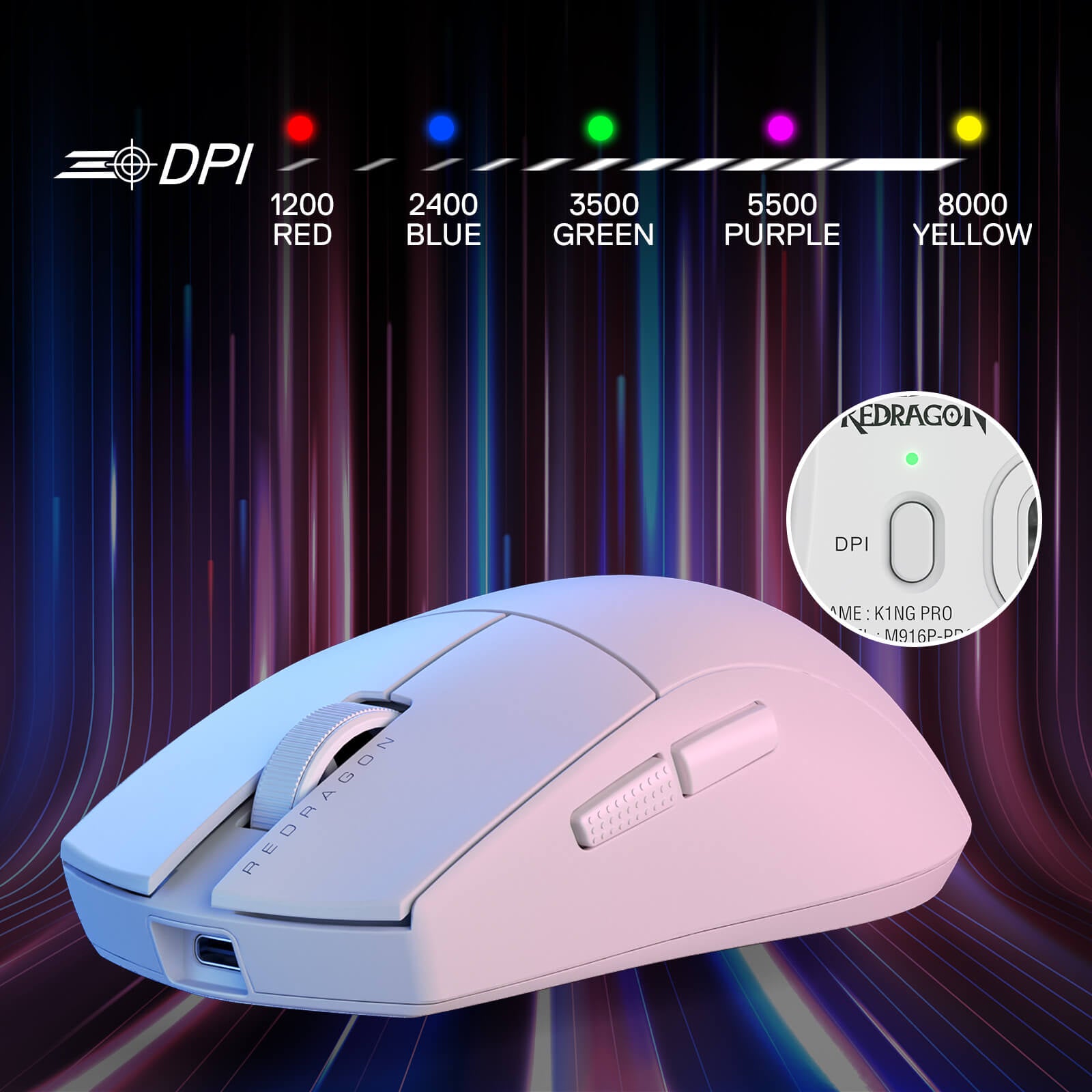 Redragon M916 Wireless Gaming Mouse, 49G Ultra-Light 8K DPI 2.4G Wireless Gaming Mouse w/Ergonomic Natural Grip Build, Full Programmable Buttons, Software Supports DIY Keybinds & DPI