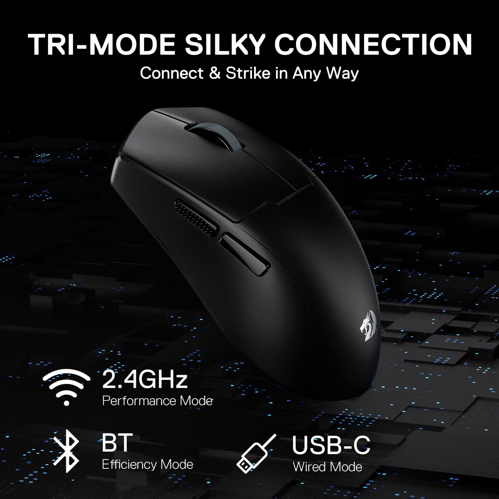 Redragon M918 PRO 3-Mode Wireless Gaming Mouse, 55G Lightweight 26K DPI Gamer Mouse w/Ergonomic Natural Grip Build, Full Programmable Buttons, Software Supports DIY Keybinds & DPI