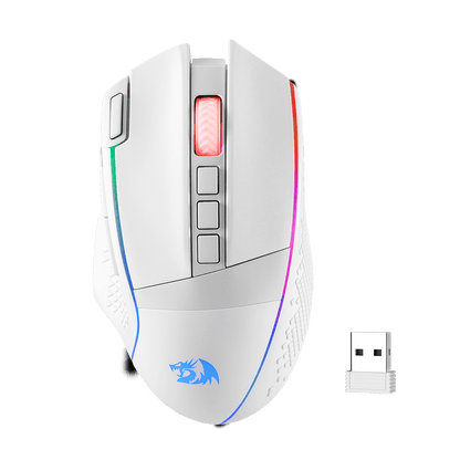 Redragon M991 Wireless Gaming Mouse, 26000 DPI 3-Mode Mice with Professional Sensor, Durable Power Capacity, Customizable Macro and RGB Backlight for PC/Mac/Laptop, White |show
