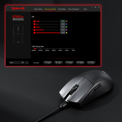 Software interface showcasing the black M996 mouse.