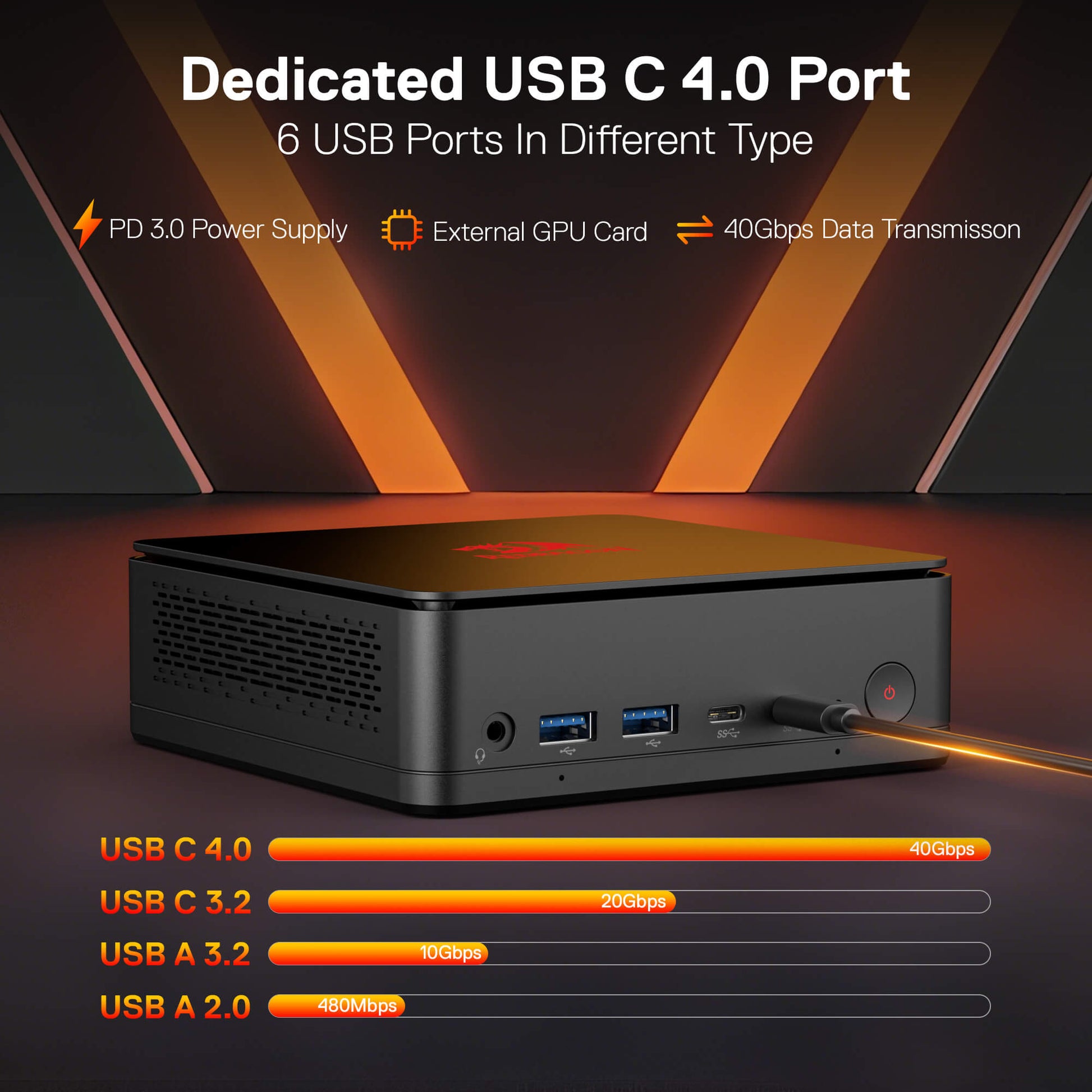 Computer hardware with USB ports on a dark background