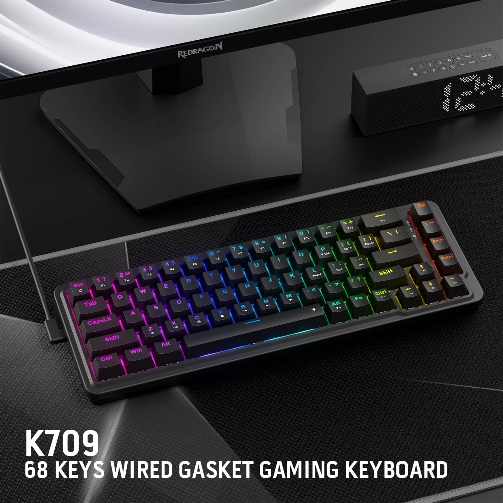 Redragon K709 65% Wired Gasket RGB Gaming Keyboard, 68 Keys Hot-Swap Compact Mechanical Keyboard w/Free-Mod Socket, 3-Layer Noise Dampening & Dedicated Arrow Keys, Quiet Custom Linear Switch