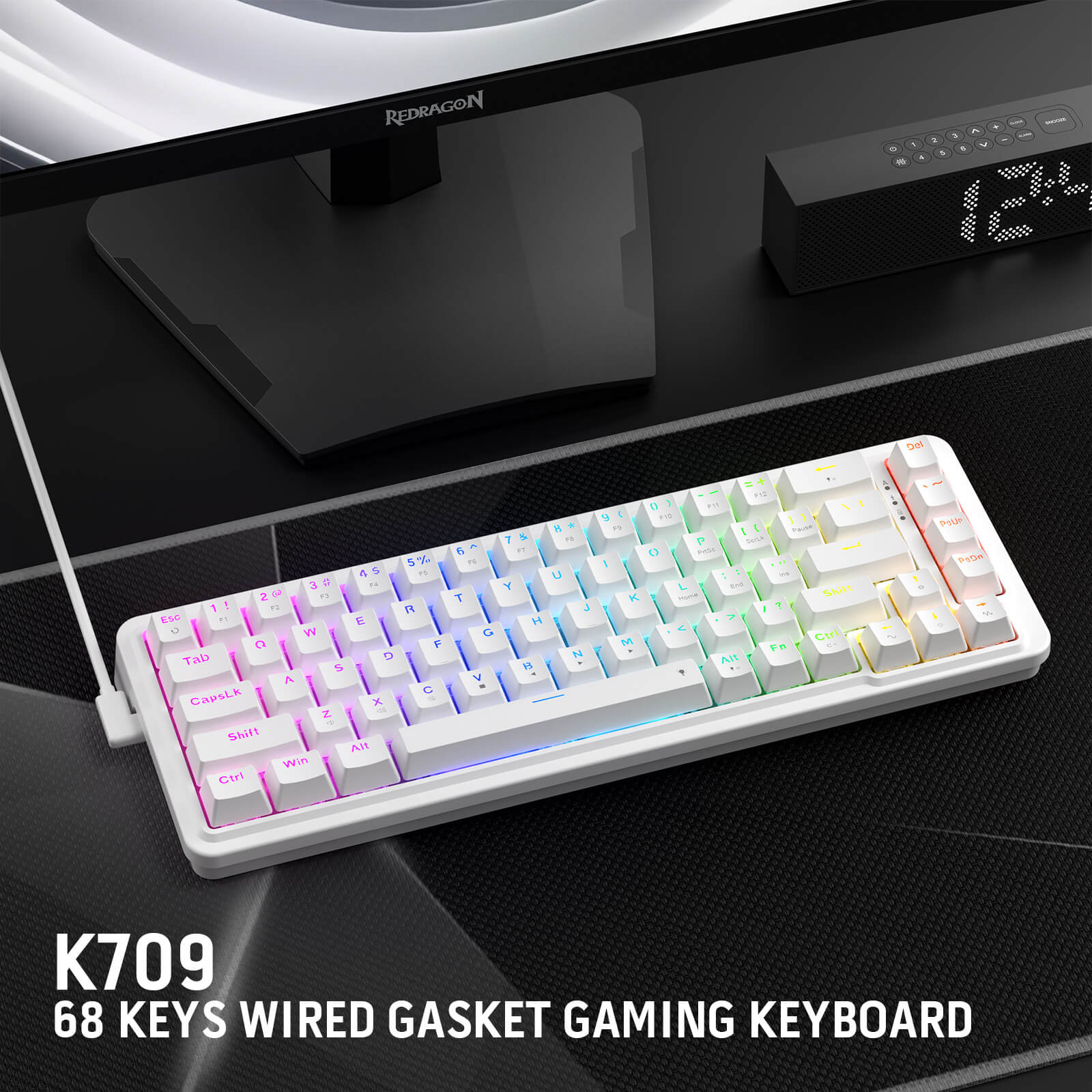 Redragon K709 65% Wired Gasket RGB Gaming Keyboard, 68 Keys Hot-Swap Compact Mechanical Keyboard w/Free-Mod Socket, 3-Layer Noise Dampening & Dedicated Arrow Keys, Quiet Custom Linear Switch