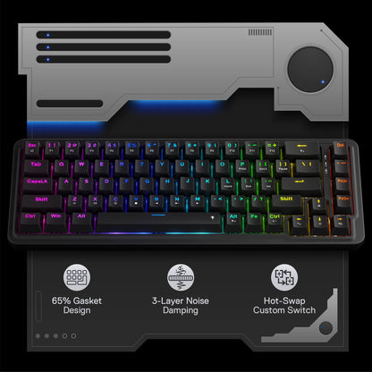 Redragon K709 65% Wired Gasket RGB Gaming Keyboard, 68 Keys Hot-Swap Compact Mechanical Keyboard w/Free-Mod Socket, 3-Layer Noise Dampening & Dedicated Arrow Keys, Quiet Custom Linear Switch