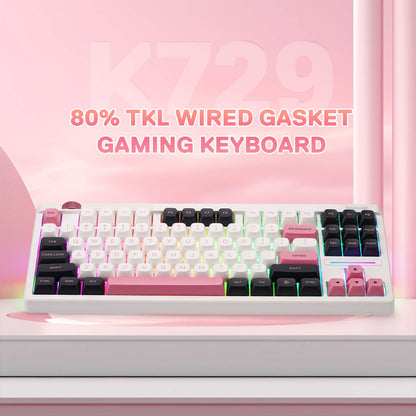 Redragon 80% TKL Wired Gasket Gaming Keyboard with colorful backlight on a pink background