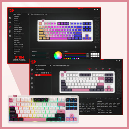 Keyboard with customizable RGB lighting effects displayed on a software interface.