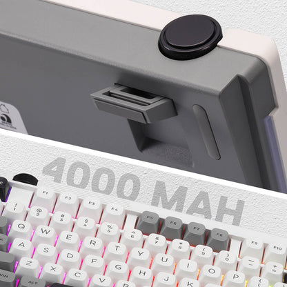 Close-up of a mechanical keyboard with '4000 MAH' text on the side.